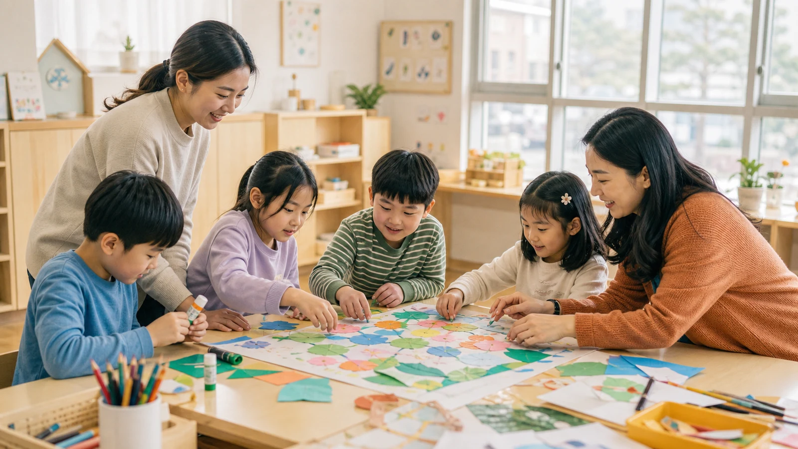 지역아동 공동 미술활동 — 우리동네 키움센터에서 아이들이 함께 작업하는 모습